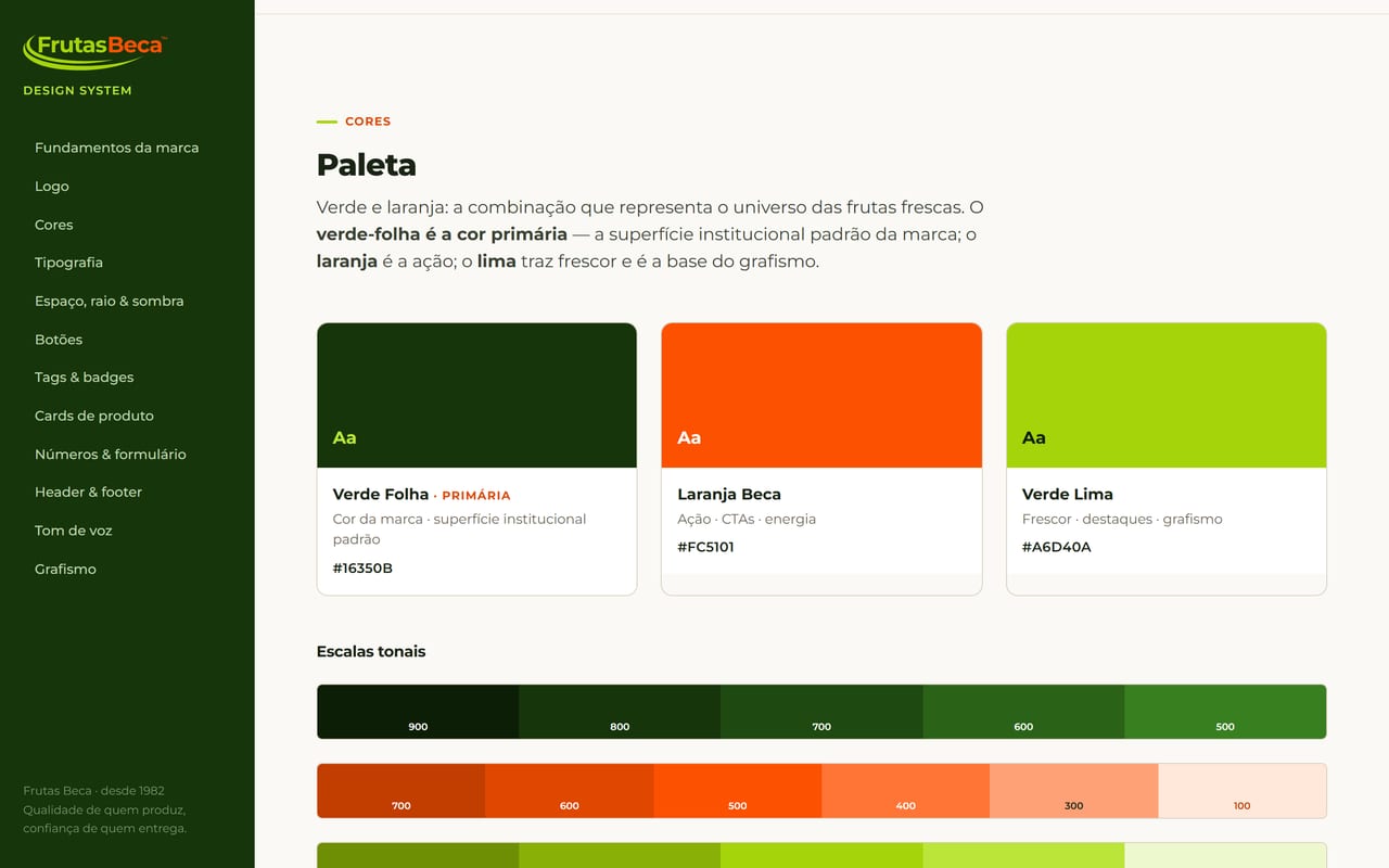Página de cores do design system.