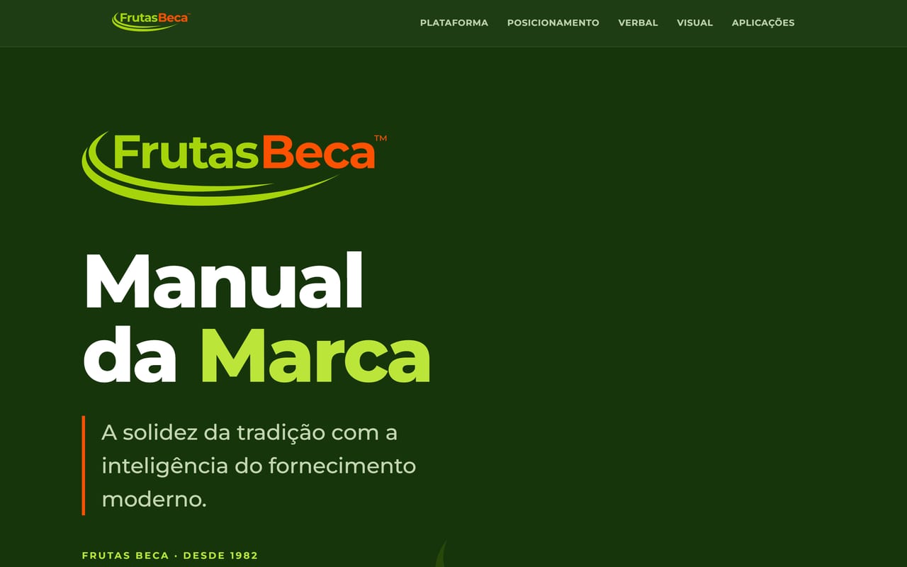 Capa do manual da marca Frutas Beca com a declaração de posicionamento.