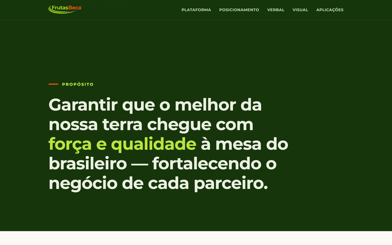 Página do manual com o propósito da Frutas Beca.