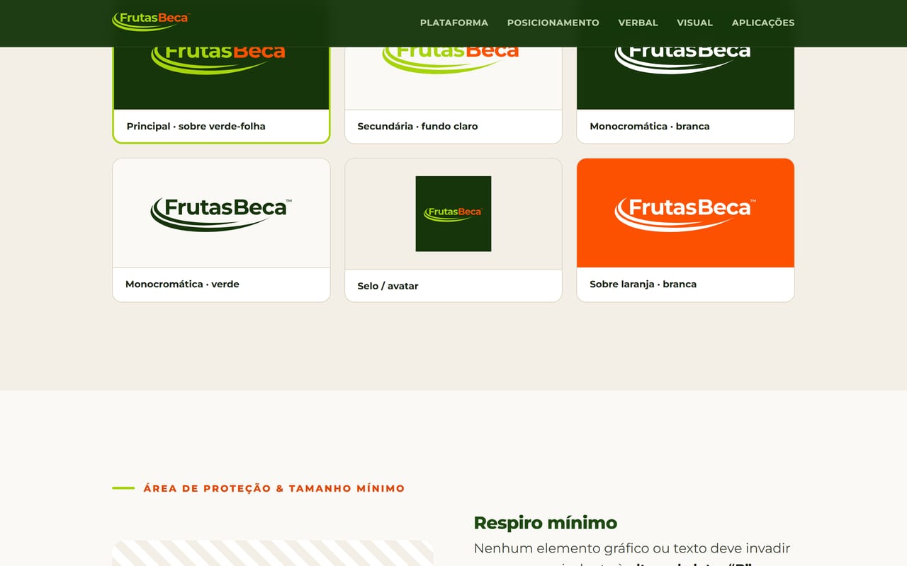 Página do manual com as versões do logotipo.