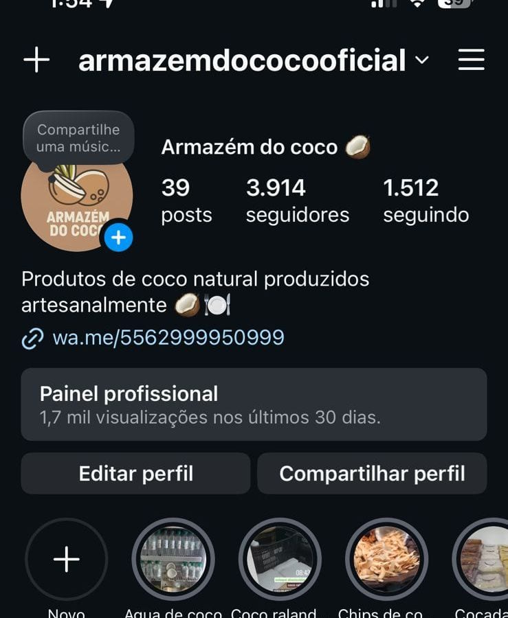 Perfil do Armazém do Coco no Instagram antes do projeto, com o logotipo antigo.