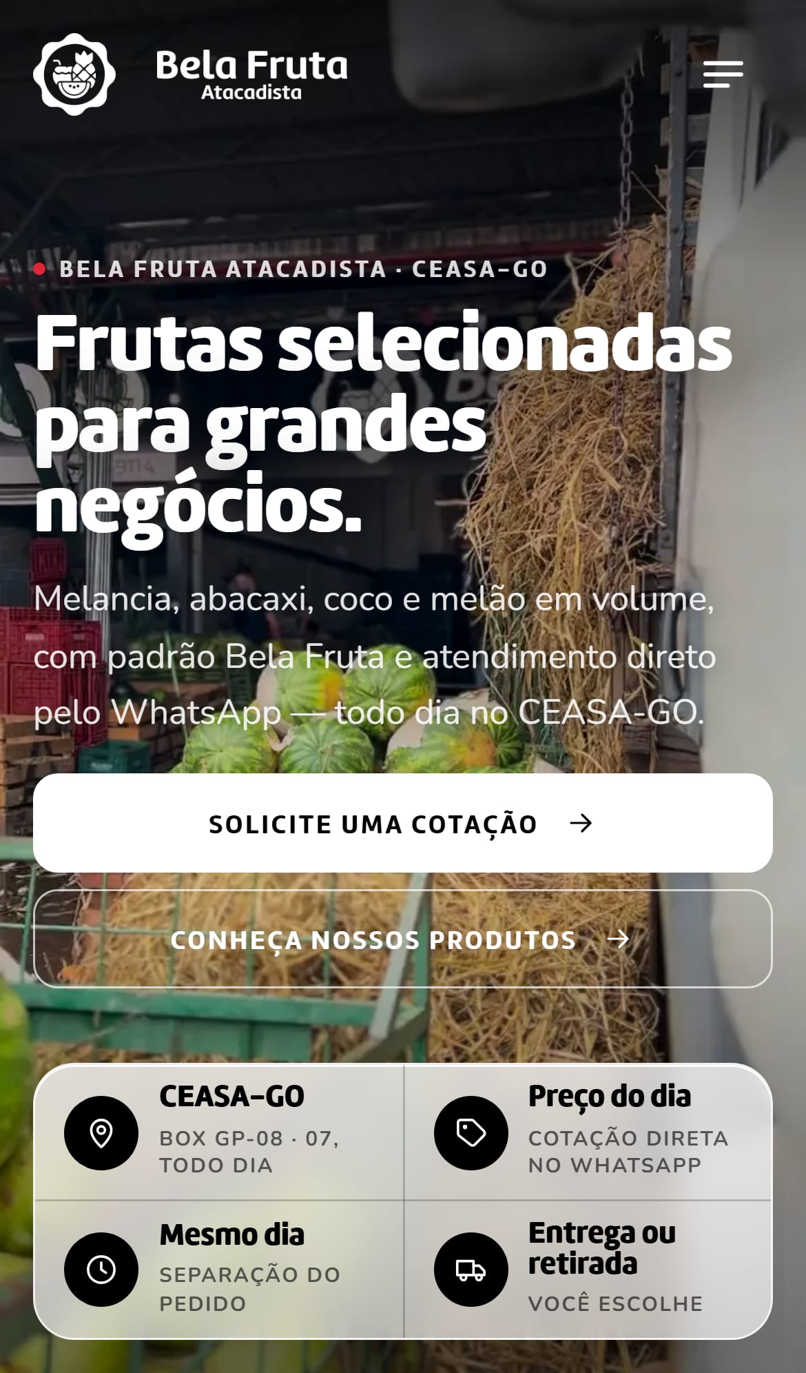 Site da Bela Fruta no celular.