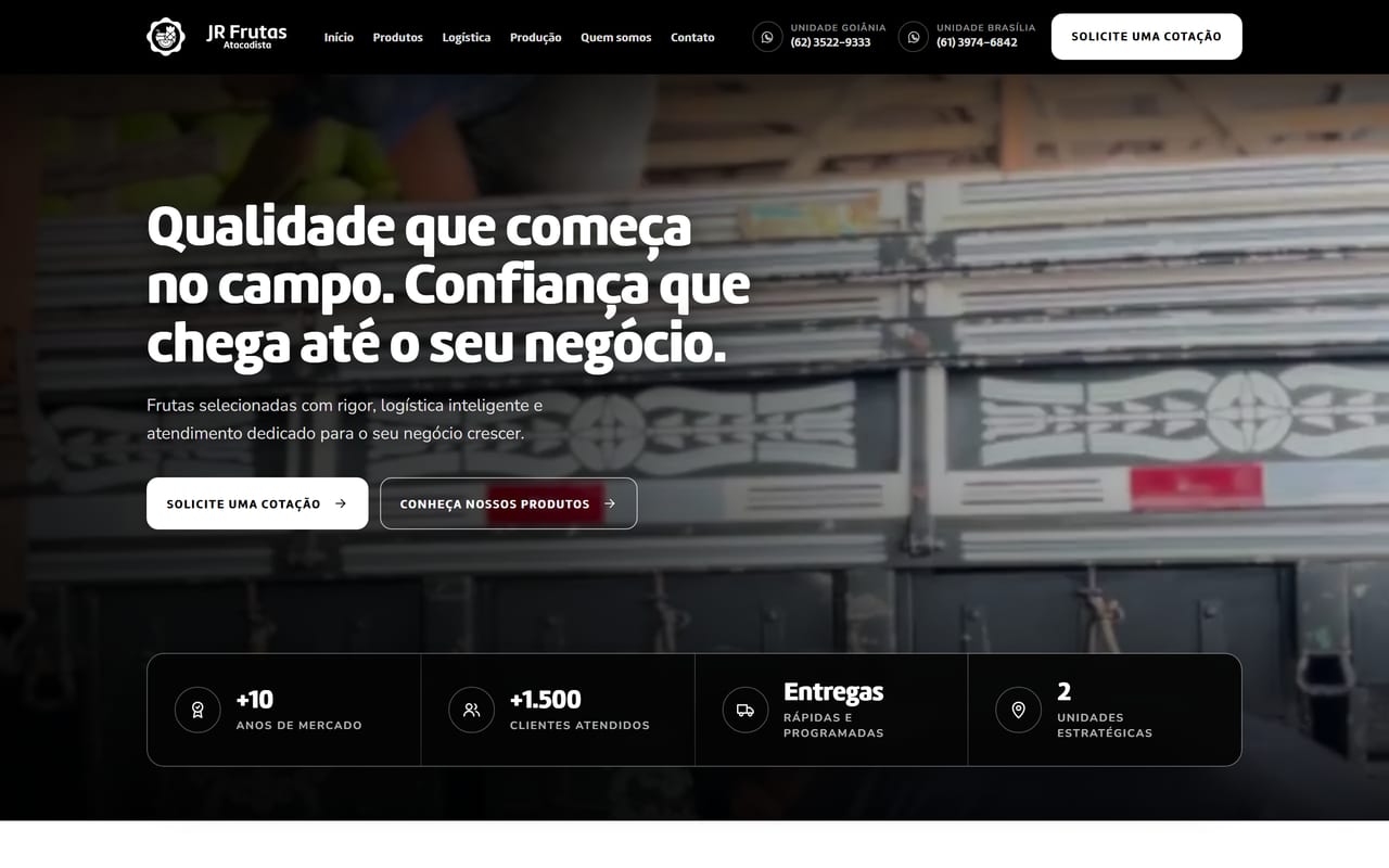 Página inicial do site da JR Frutas.