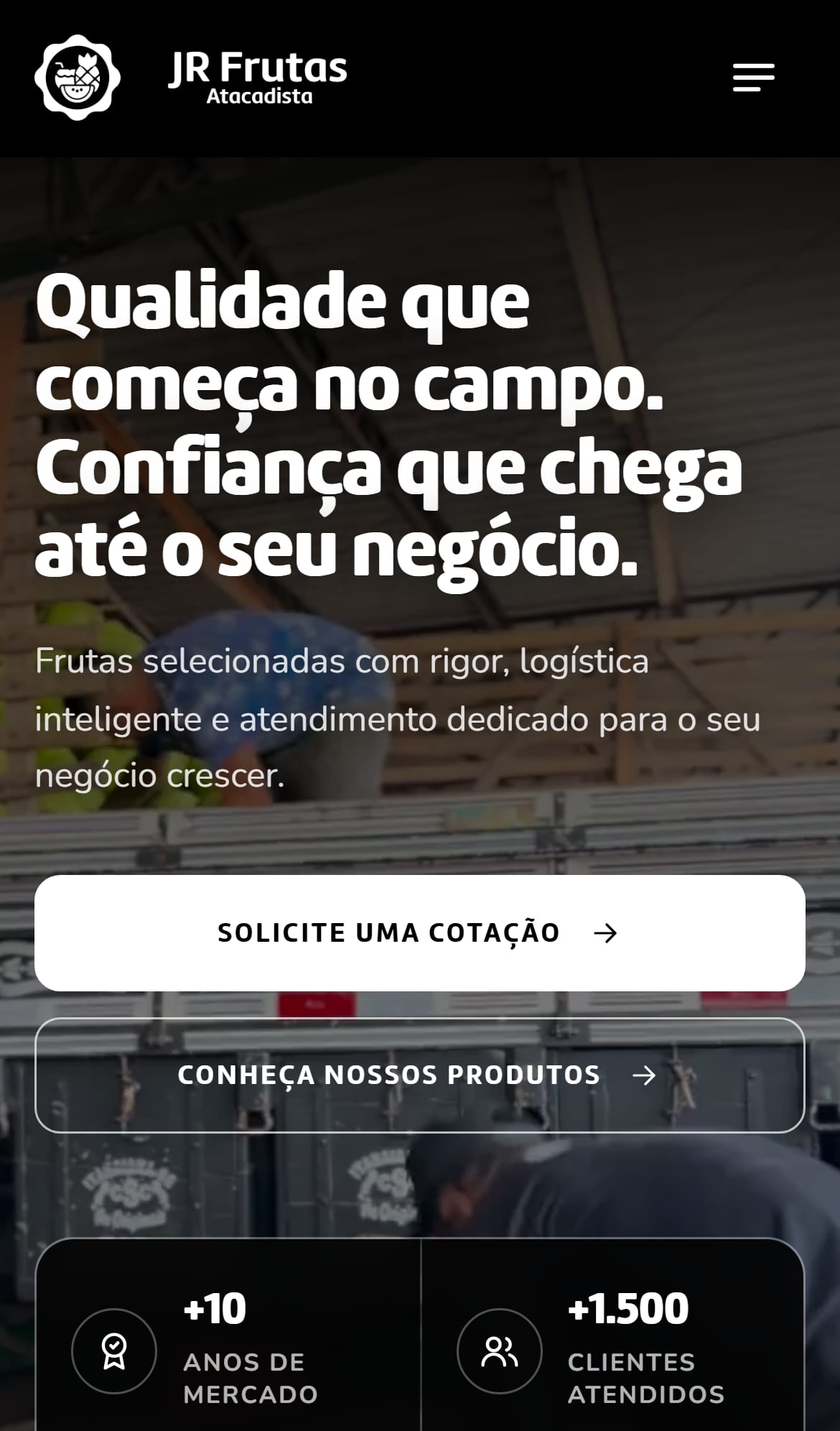 Site da JR Frutas no celular.
